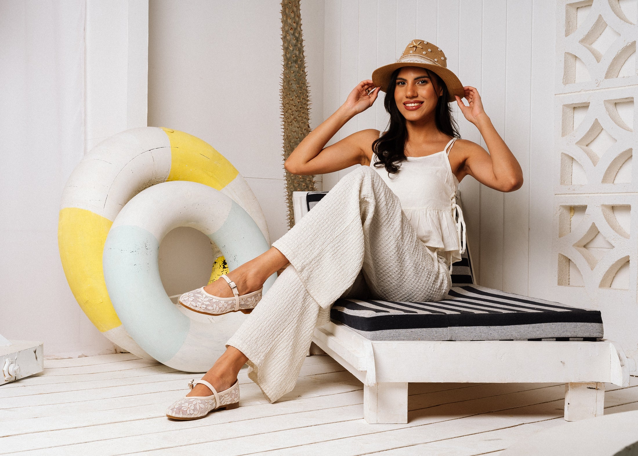 The Lace Mary Jane Flat -  white
