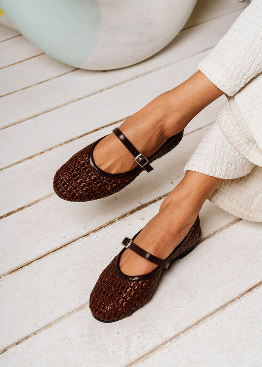The Basket-Weave Flat -  brown