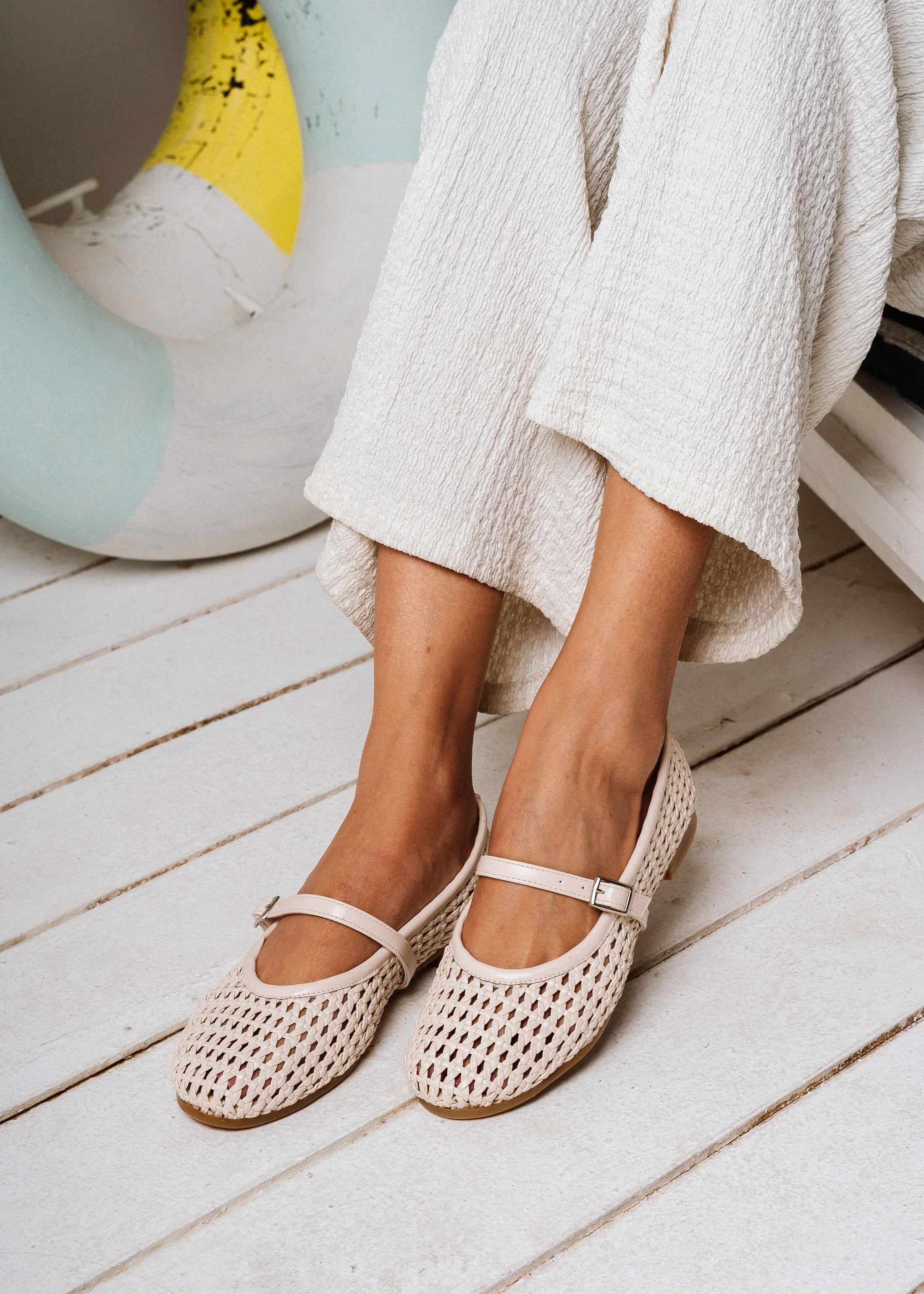 The Basket-Weave Flat -  beige