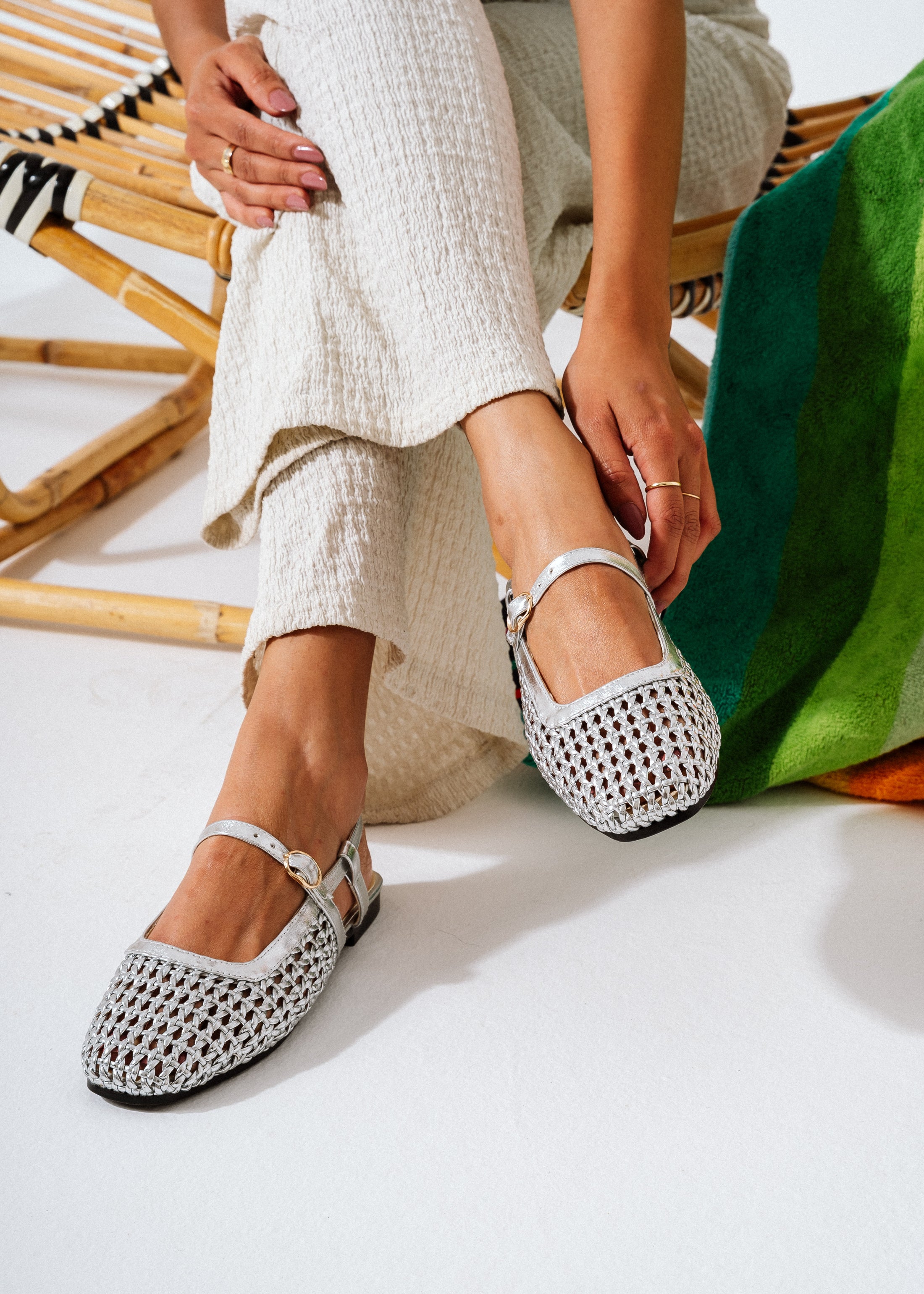 Lattice Flat Sandals -  sliver