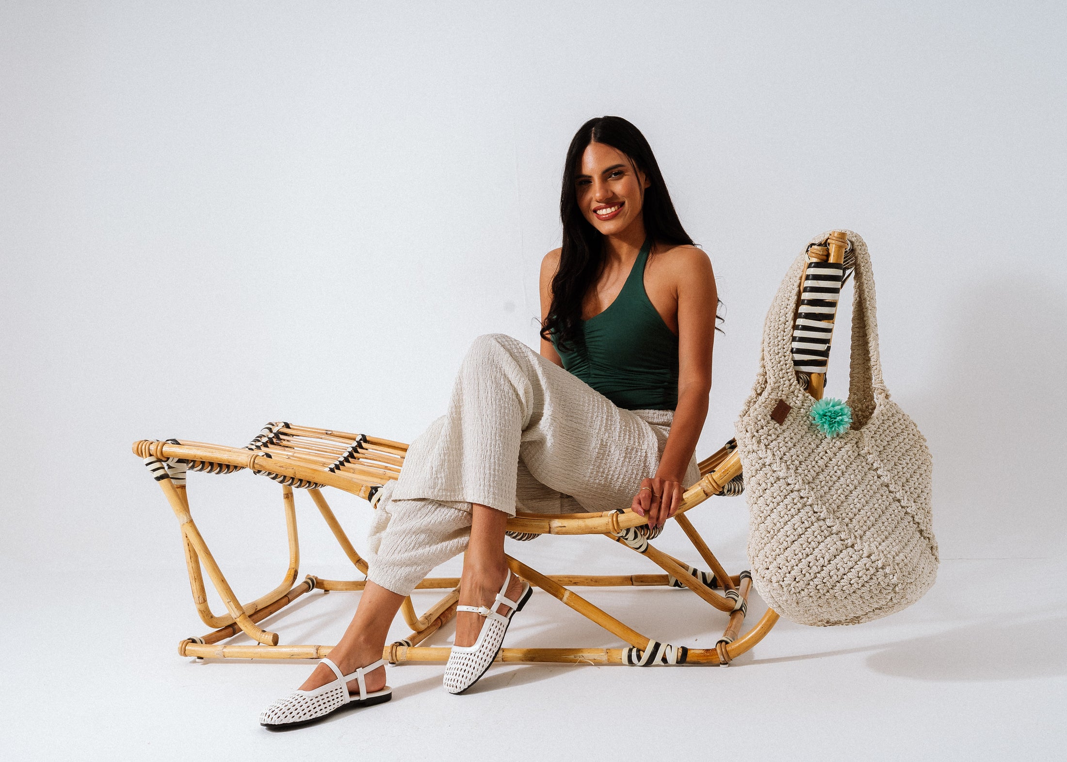 Lattice Flat Sandals - white