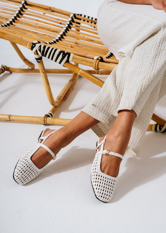 Lattice Flat Sandals - white