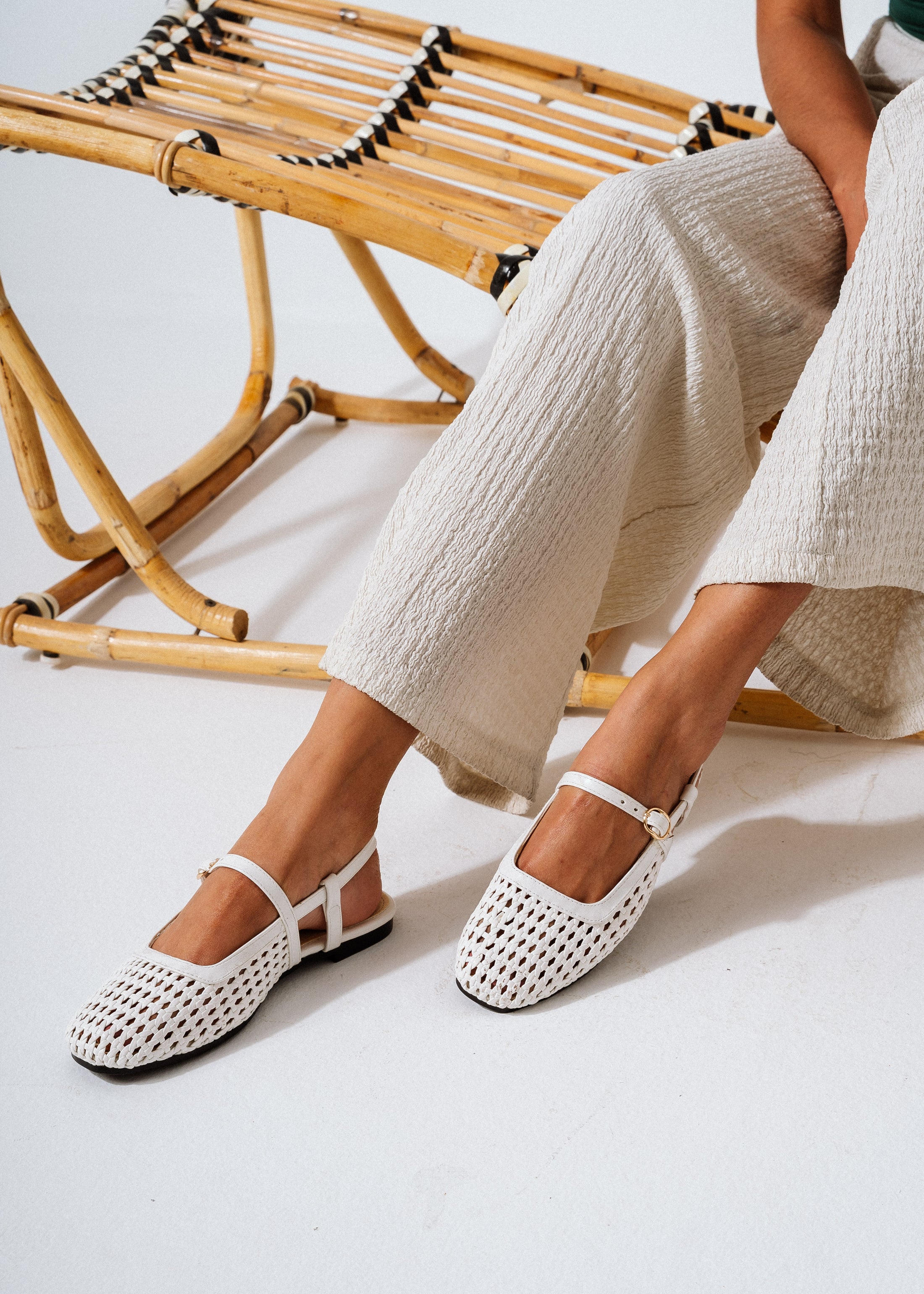 Lattice Flat Sandals - white