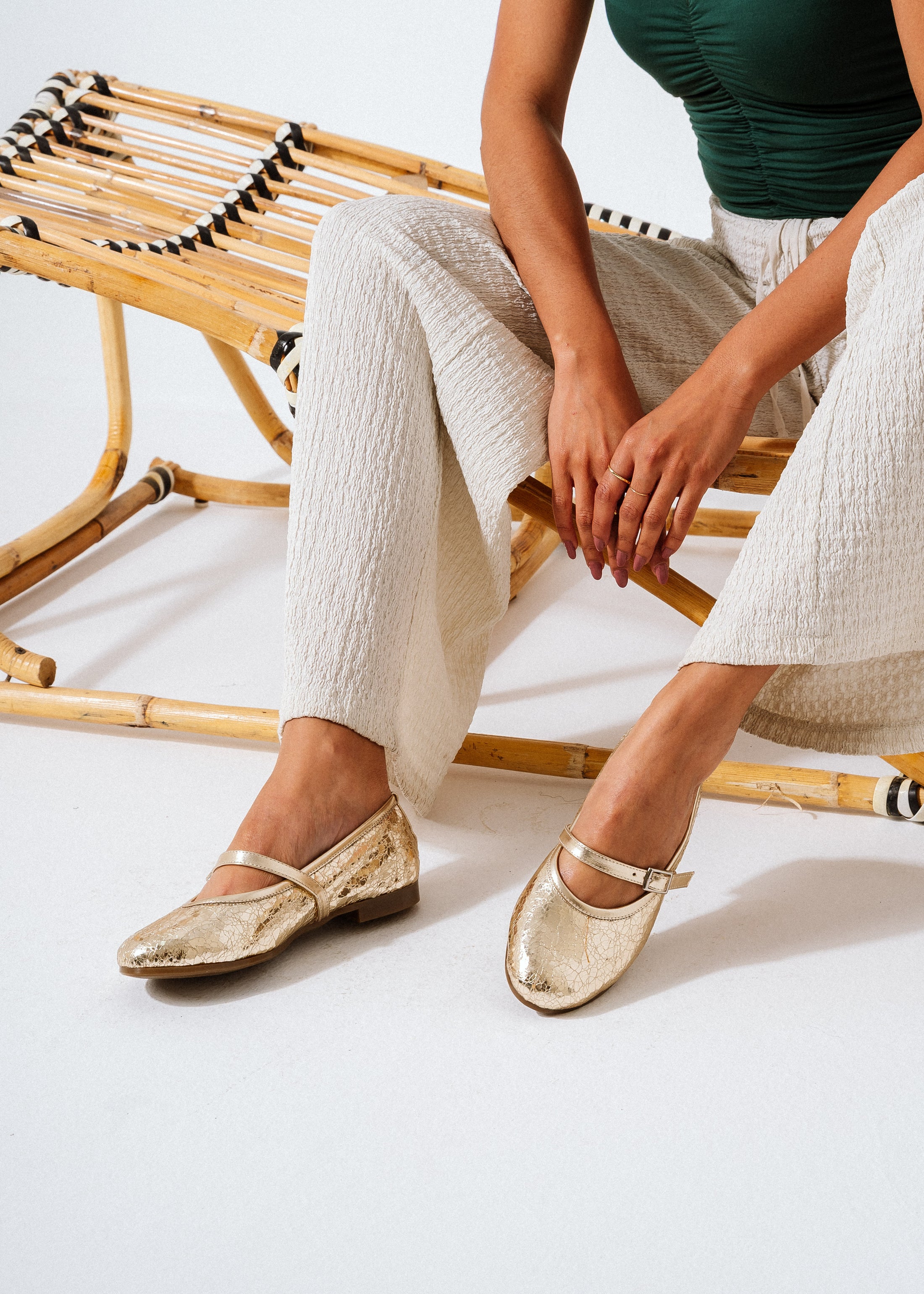 Crackled Metallic Ballet Flats -  gold