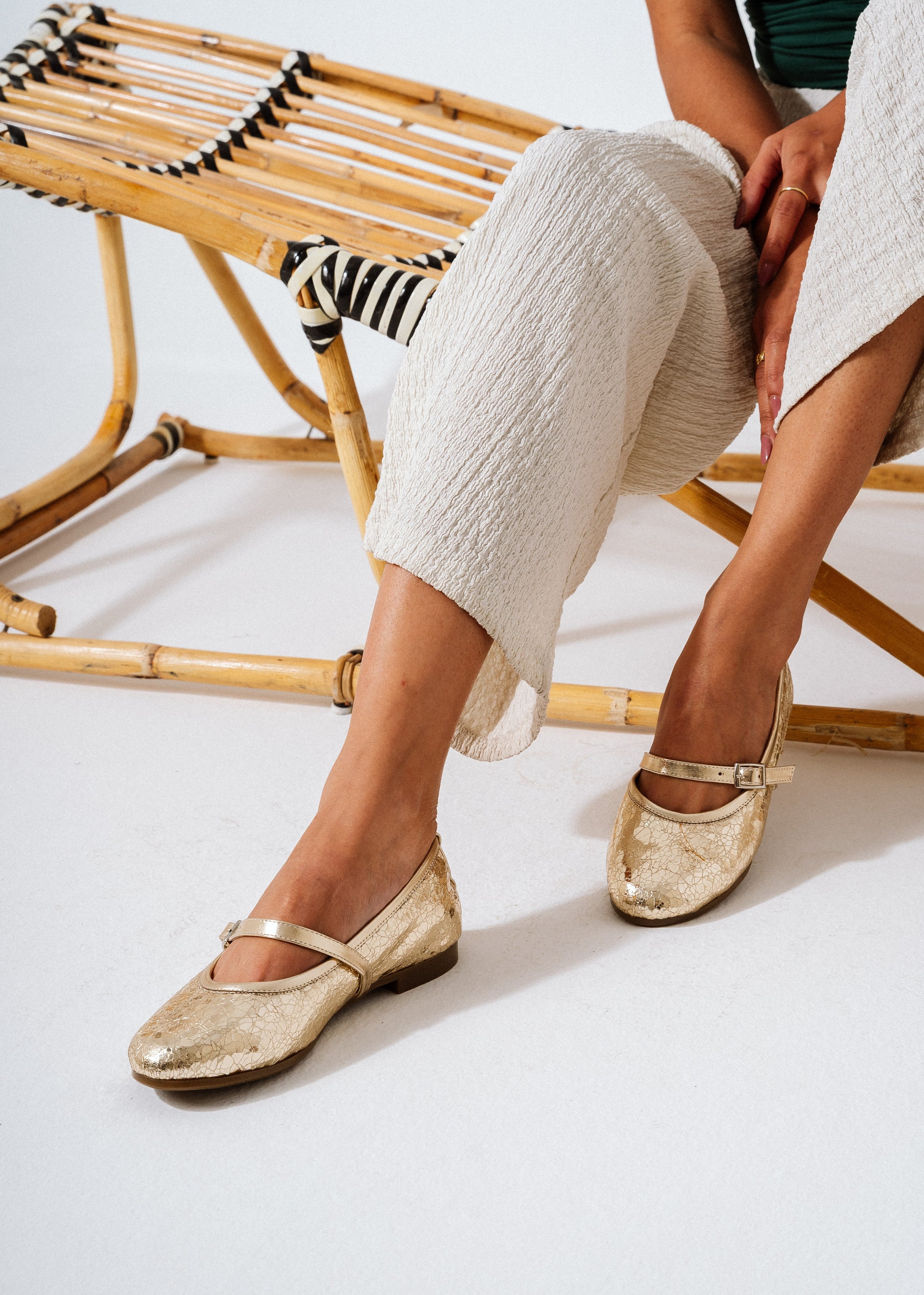 Crackled Metallic Ballet Flats -  gold
