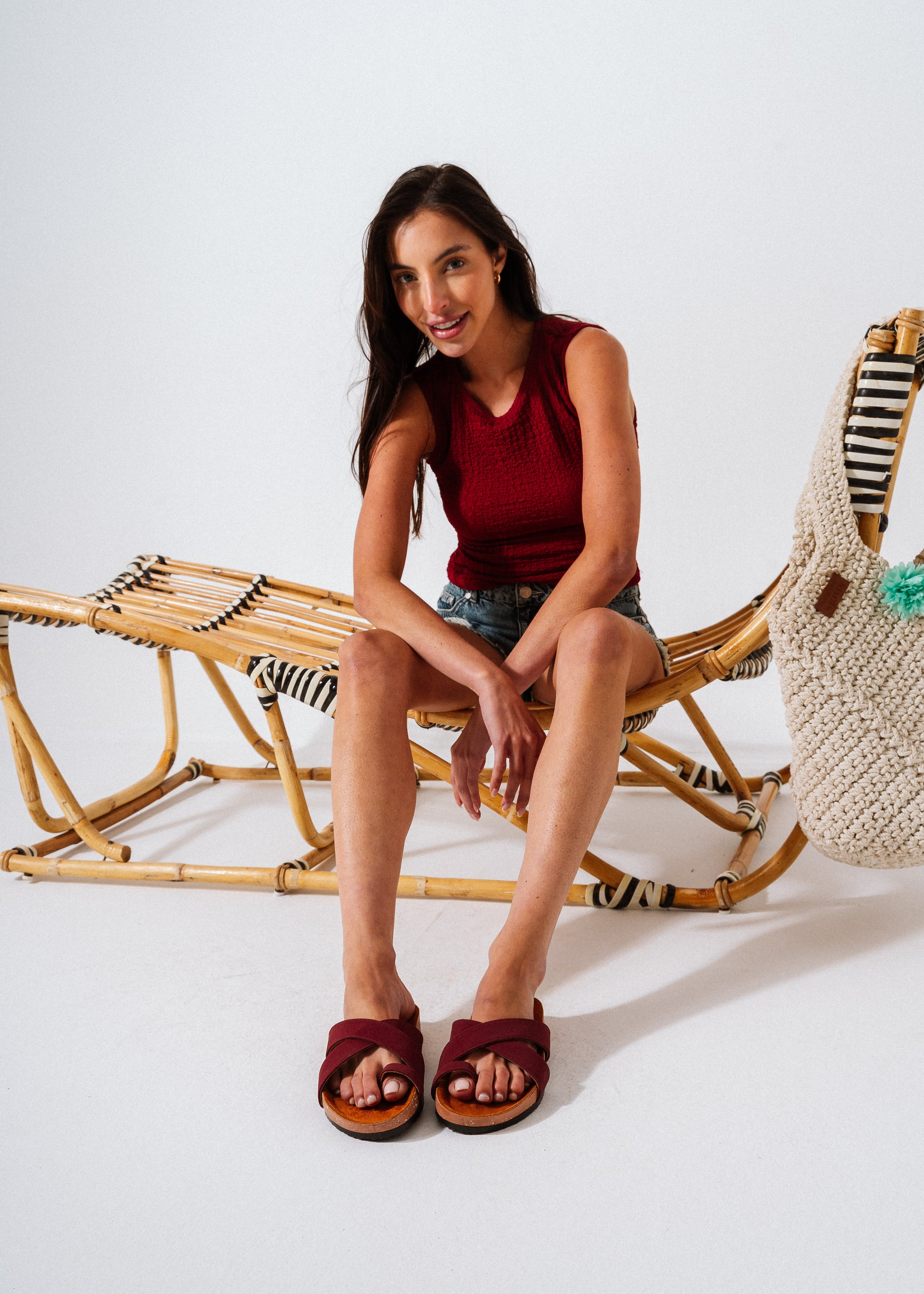 Criss-Cross Toe-Loop Slides - maroon