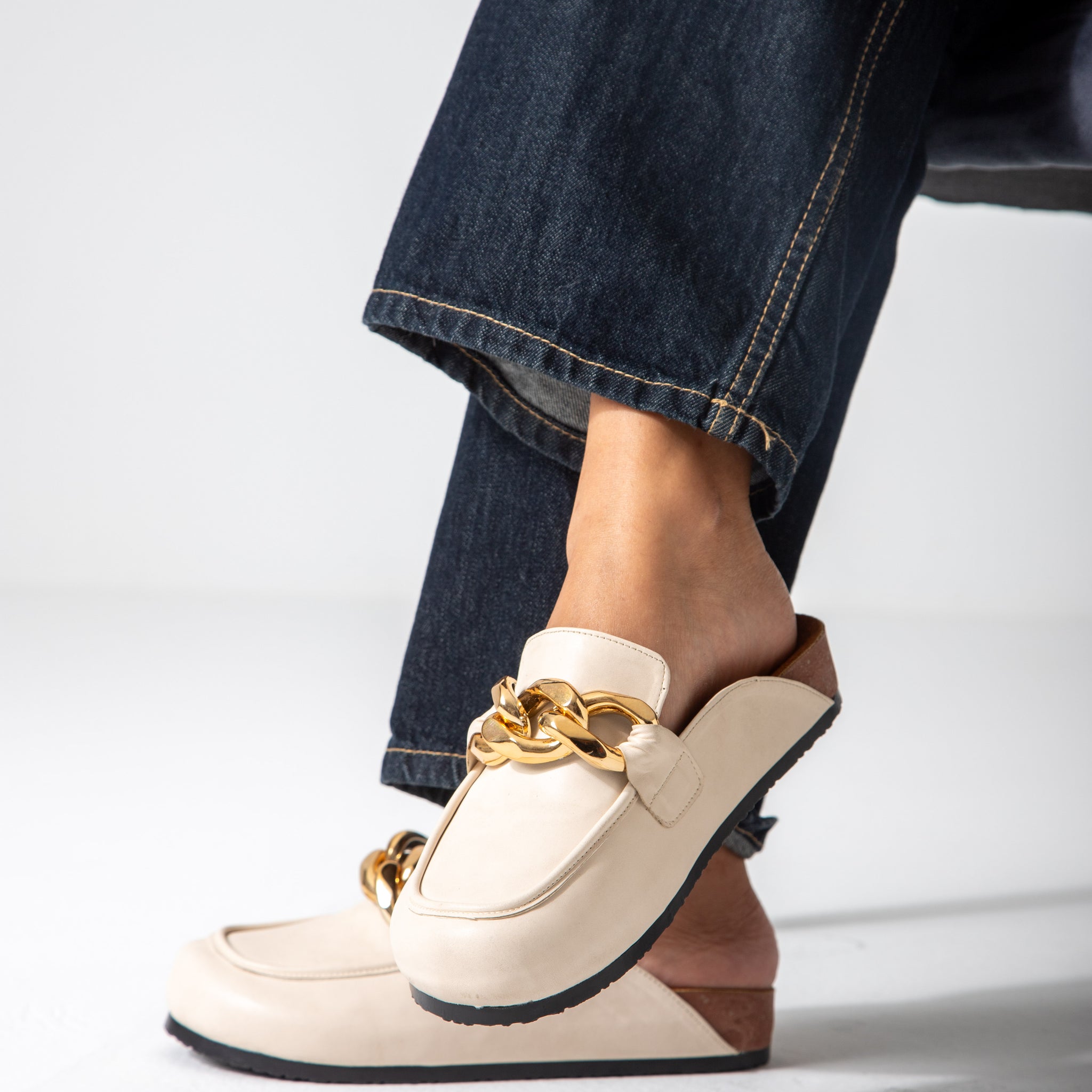 Chain-Detail Clog-beige