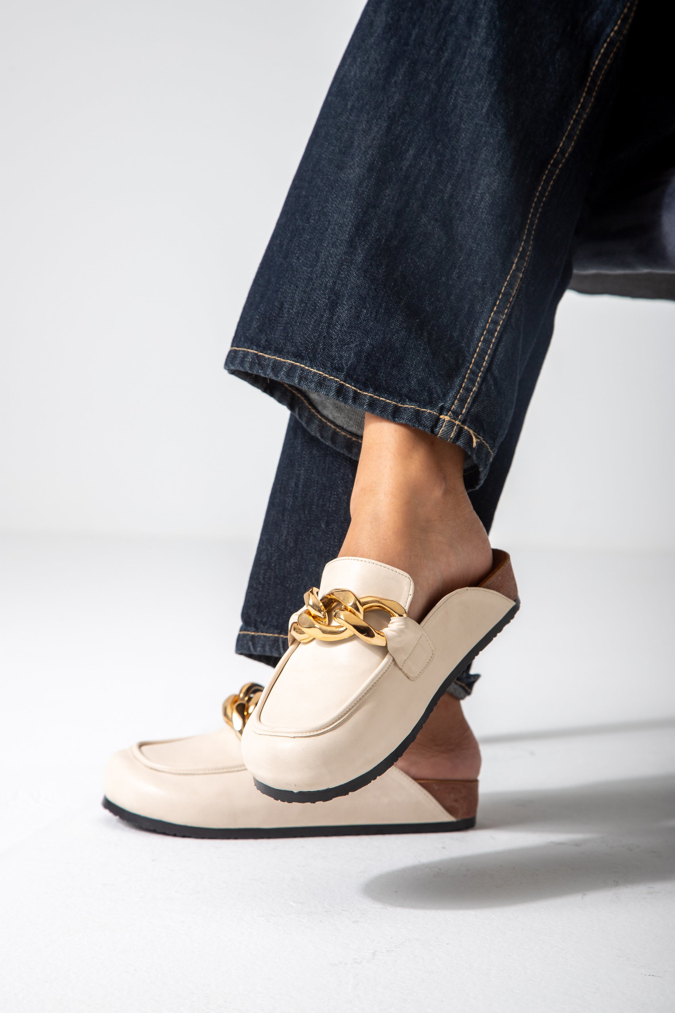 Chain-Detail Clog-beige