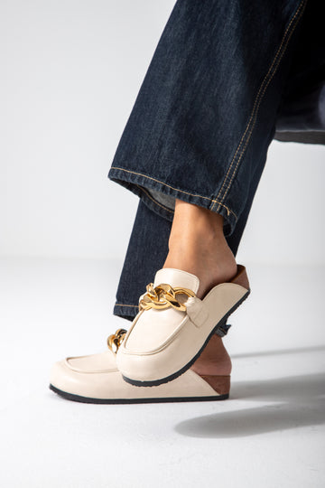 Chain-Detail Clog-beige