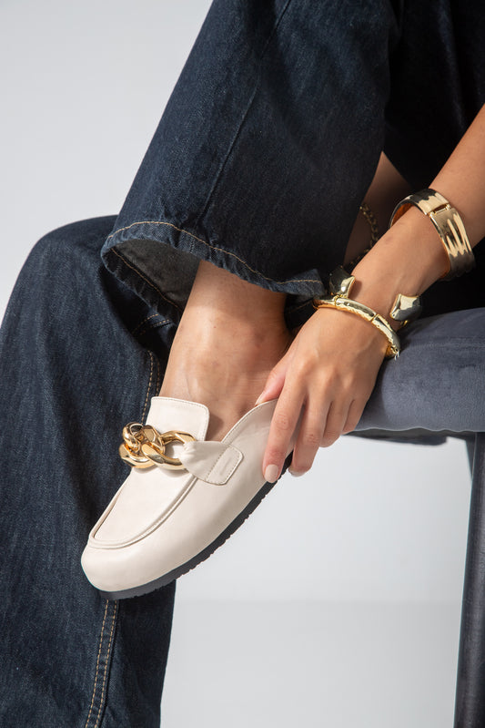 Chain-Detail Clog-beige