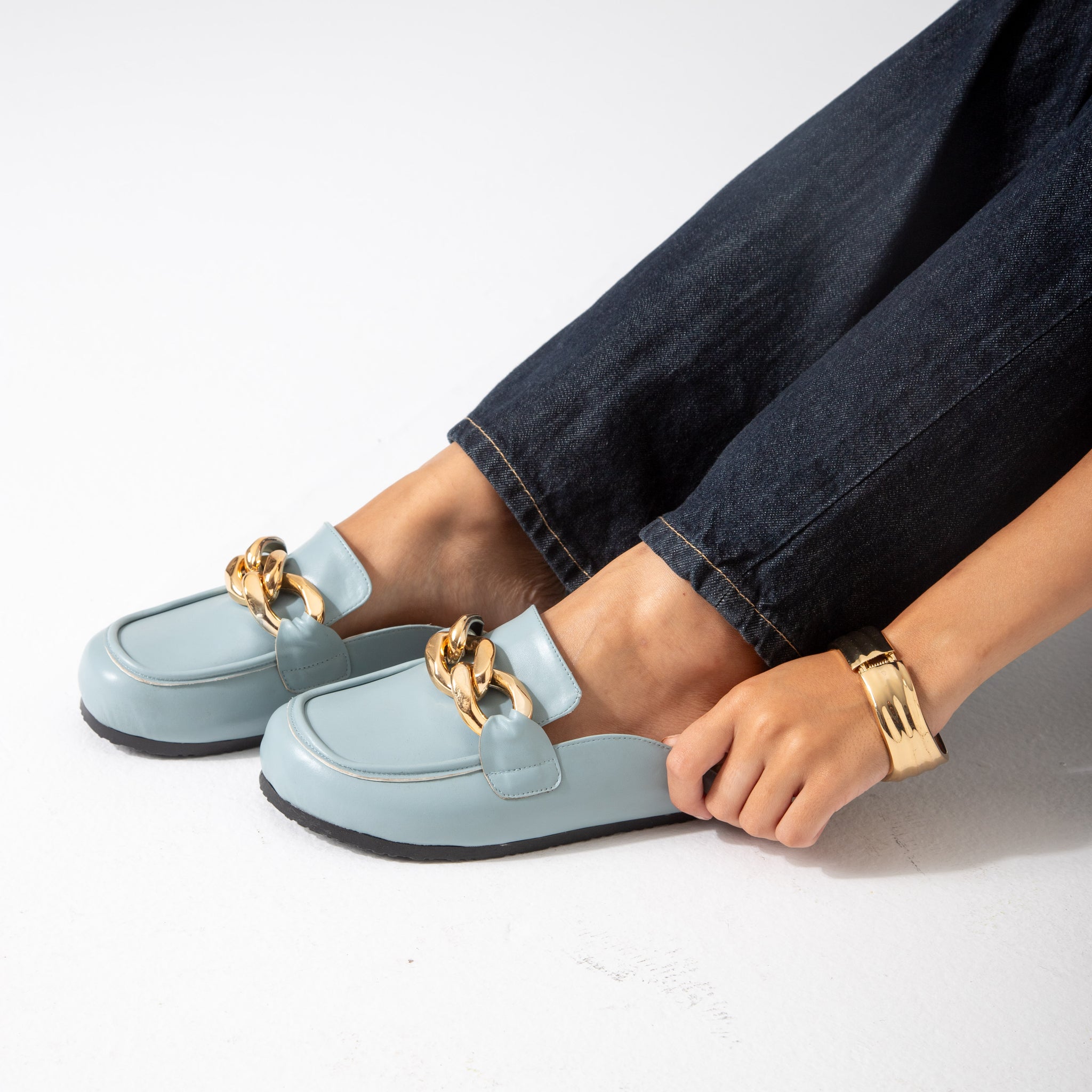 Chain-Detail Clog-baby blue