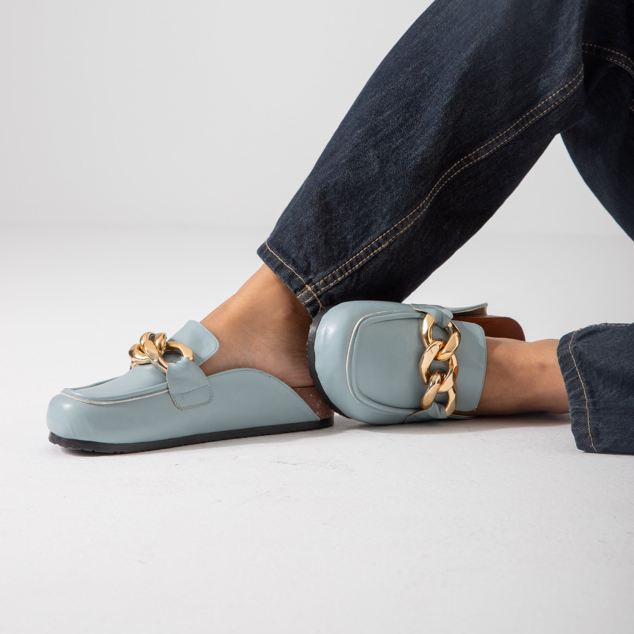 Chain-Detail Clog-baby blue