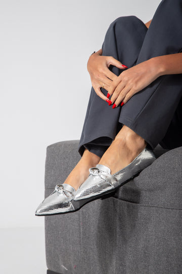 Metallic Snake Flats-silver