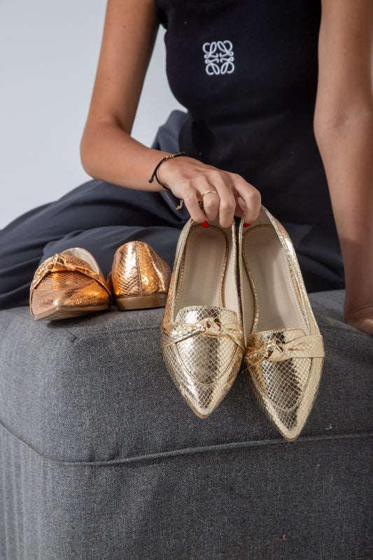 Metallic Snake Flats-gold