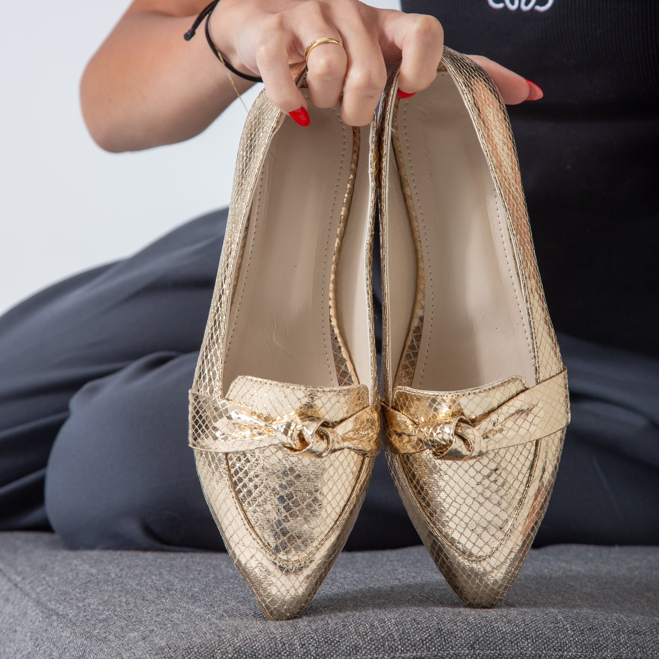 Metallic Snake Flats-gold