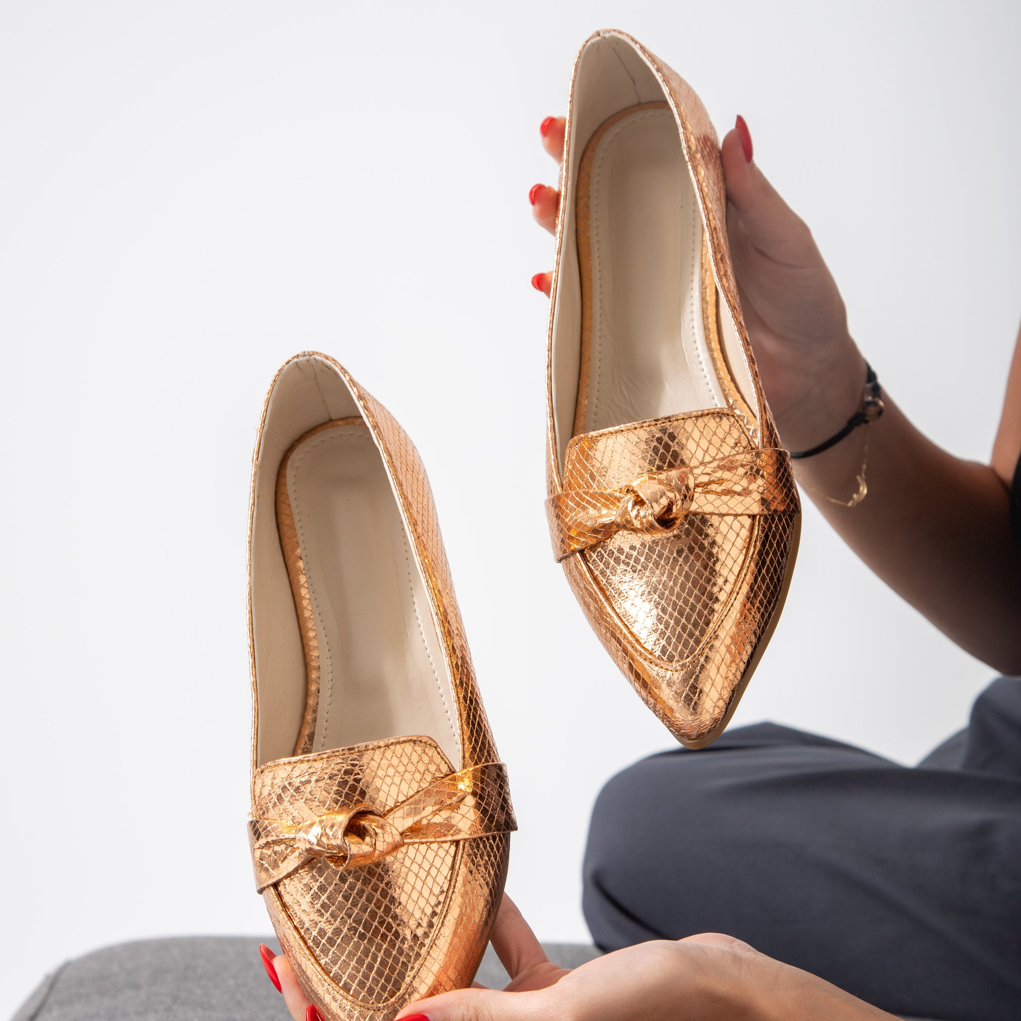 Metallic Snake Flats-rose gold