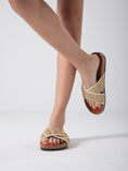 Load image into Gallery viewer, Woven Crisscross Strap Slides - beige
