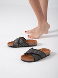 Load image into Gallery viewer, Woven Crisscross Strap Slides - black
