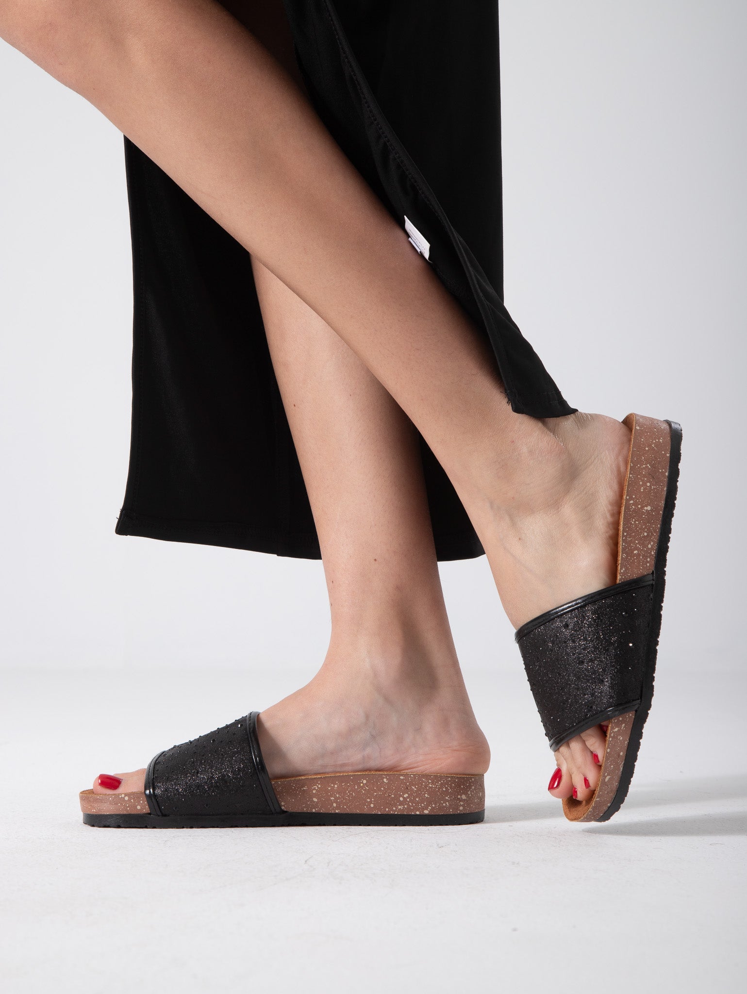 Sparkle Band Cork Slides - black