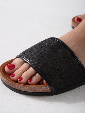 Sparkle Band Cork Slides - black