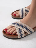 Load image into Gallery viewer, Macrame Style Cross Strap Slides - Blue
