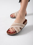 Load image into Gallery viewer, Macrame Style Cross Strap Slides - Beige
