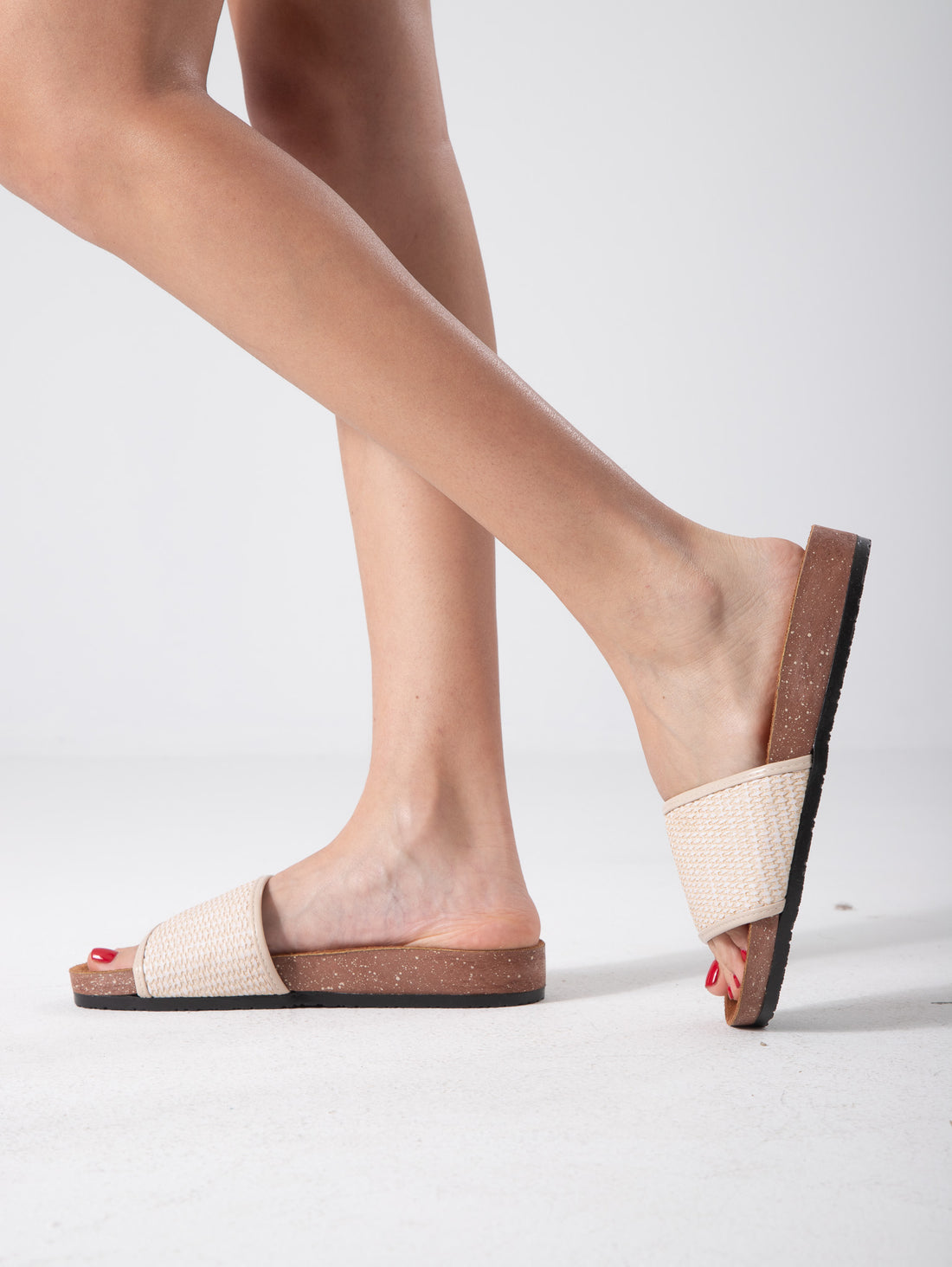 Statement Orb Detail Flat Mules-Beige