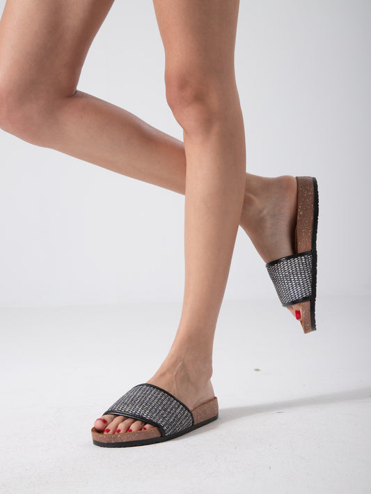 Statement Orb Detail Flat Mules - Black