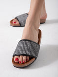 Load image into Gallery viewer, Statement Orb Detail Flat Mules - Black
