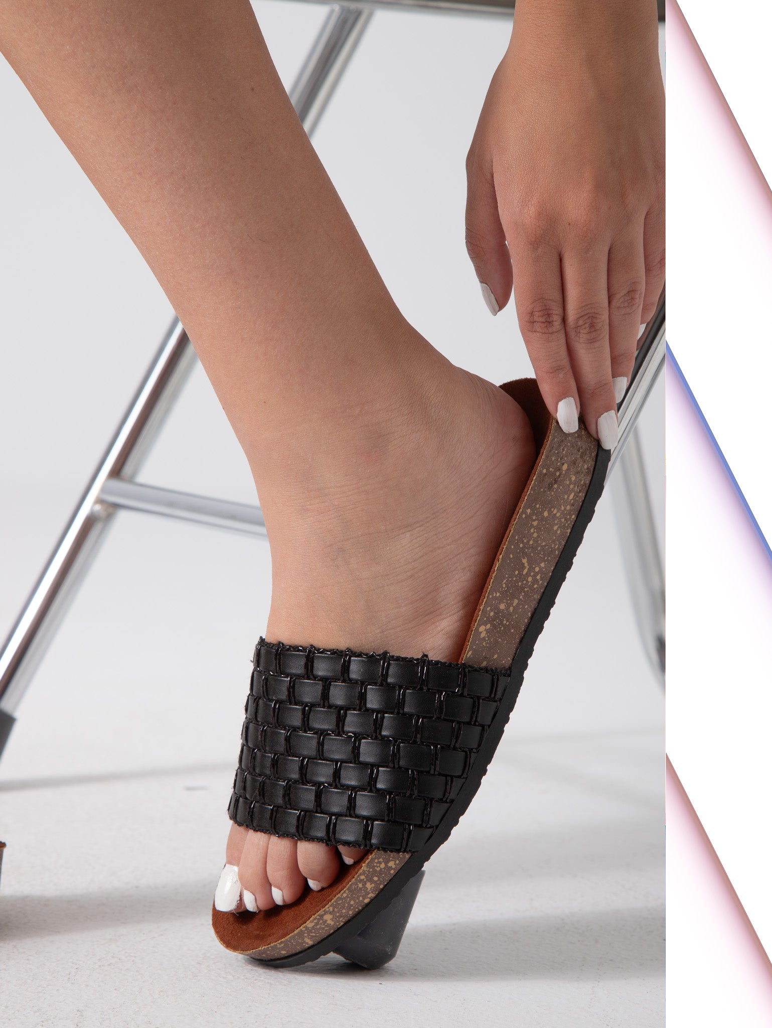 Braided Glam Slides - black