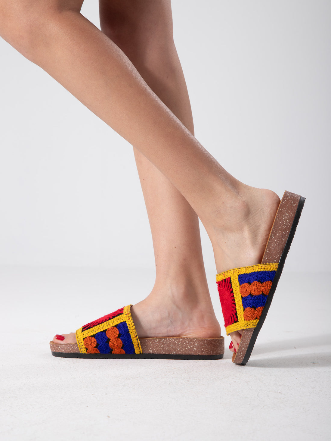 Geometric Stitched Wide Strap Slides
