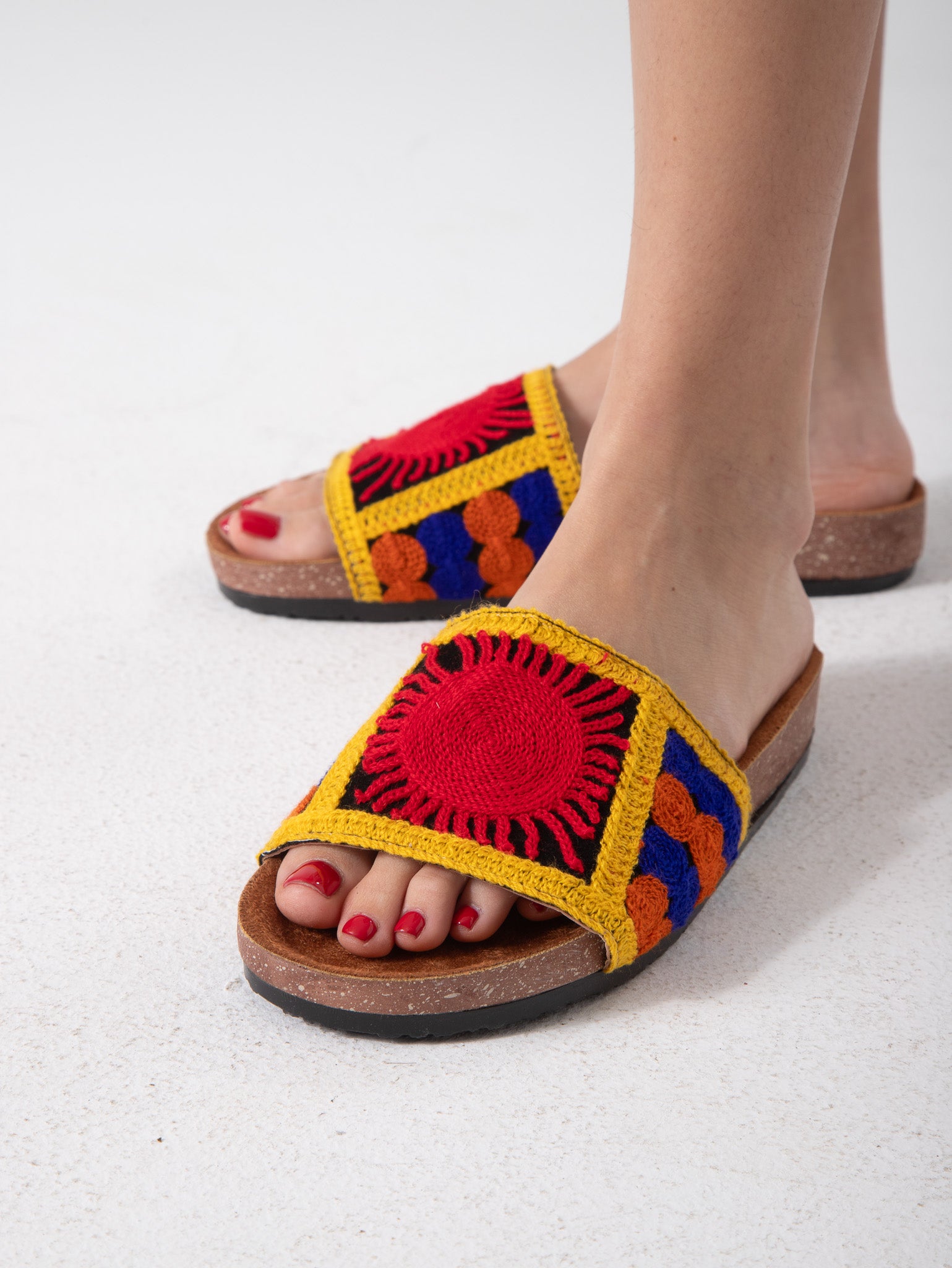 Geometric Stitched Wide Strap Slides