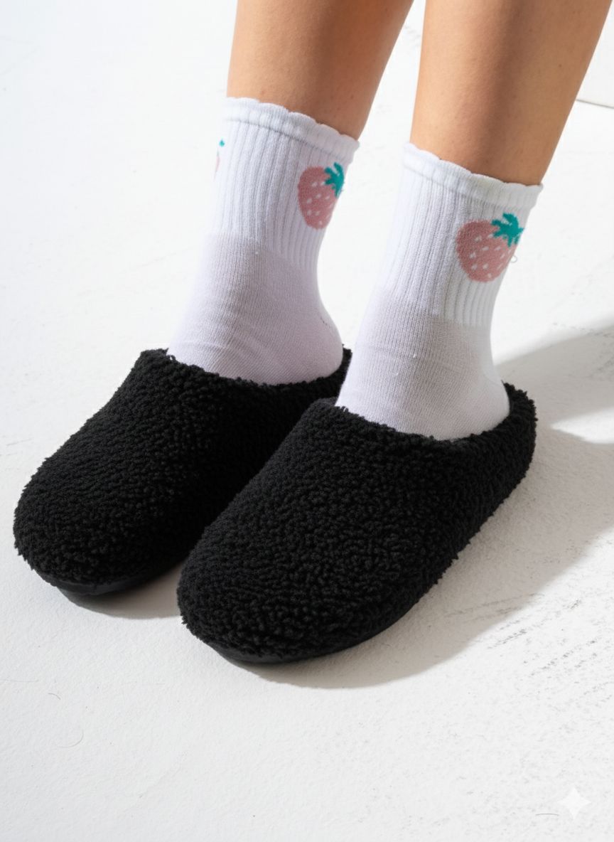 Teddy Fleece Clogs - BLACK