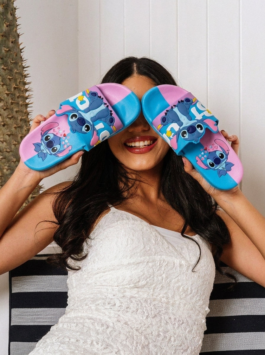 Cute Stitch Graphic Summer Slides - pink
