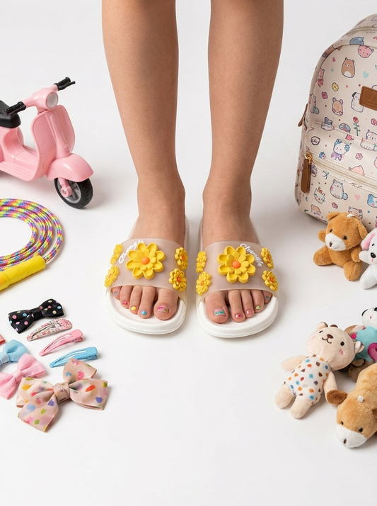 Cute Sunflower Clear-Strap Slides - white