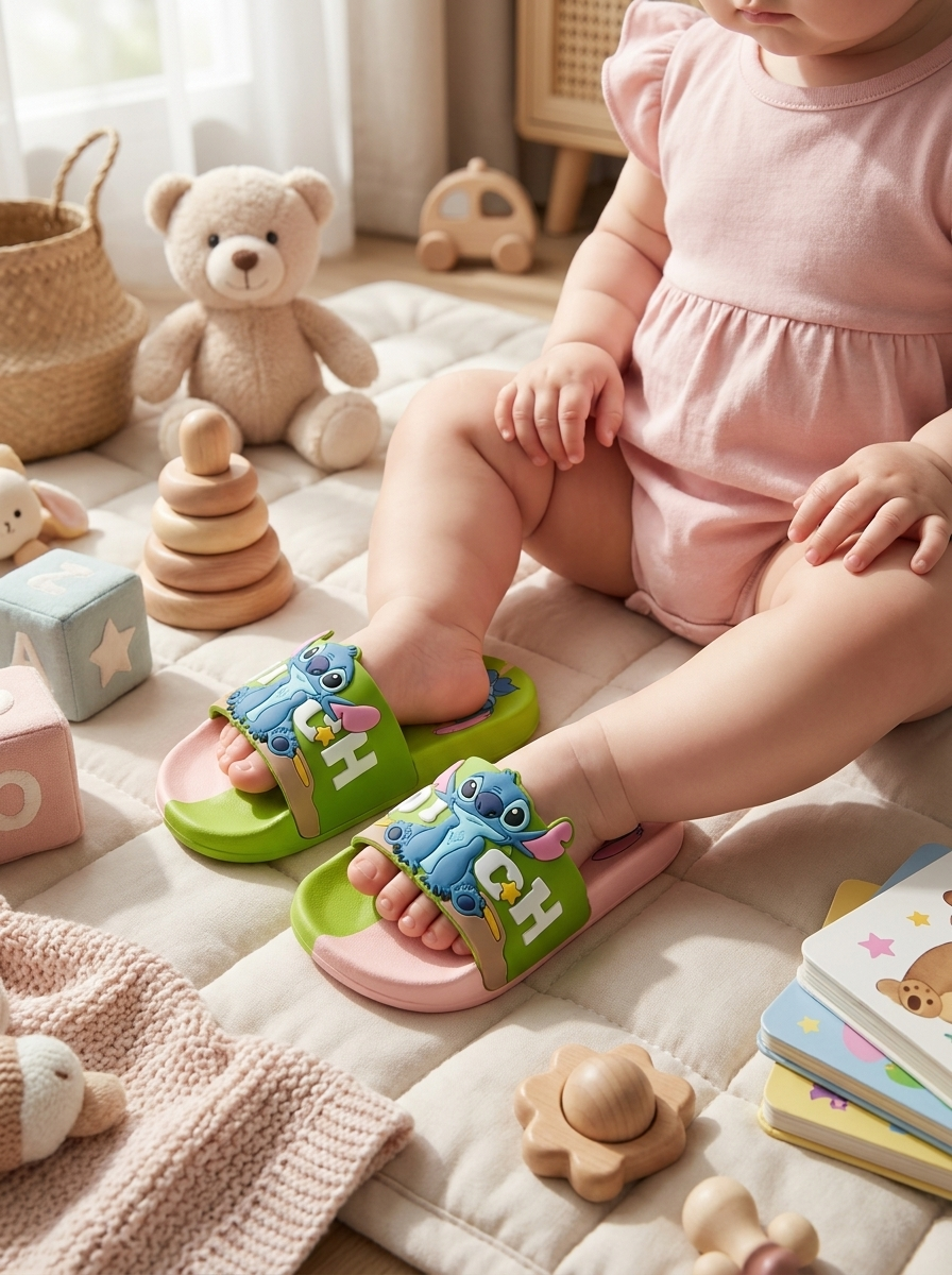 Cute Stitch Baby Slides - green