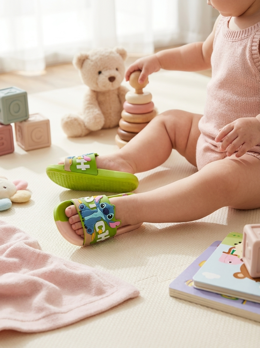 Cute Stitch Baby Slides - green