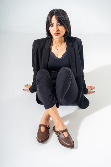 The Minimalist Buckle Mules-BROWN