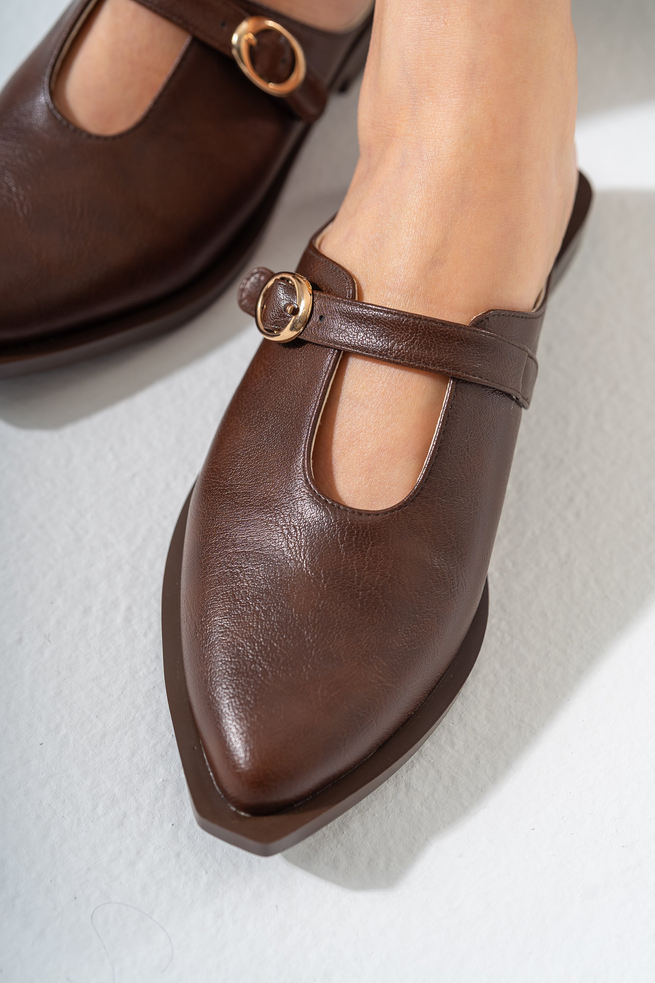 The Minimalist Buckle Mules-BROWN
