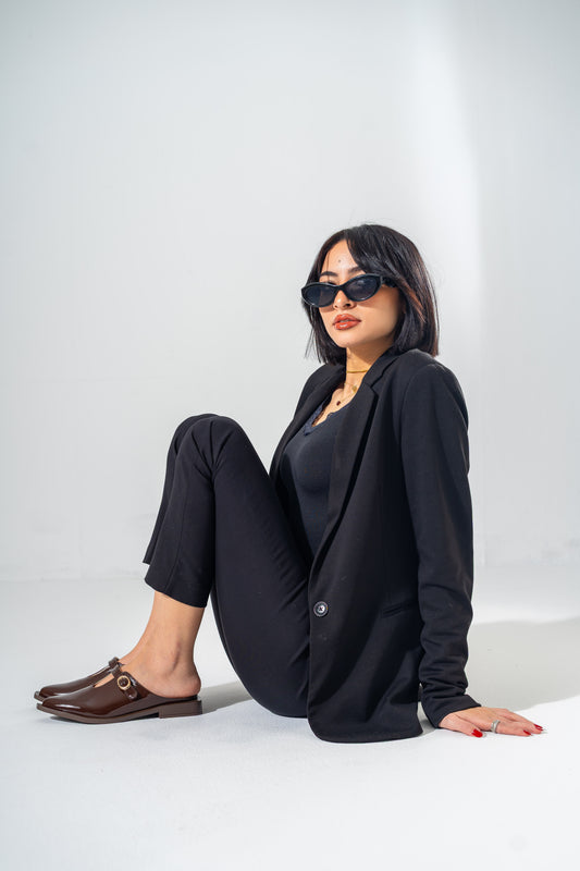 Patent T-Strap Pointed Mules-BROWN