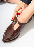 Load image into Gallery viewer, Patent T-Strap Pointed Mules-BROWN
