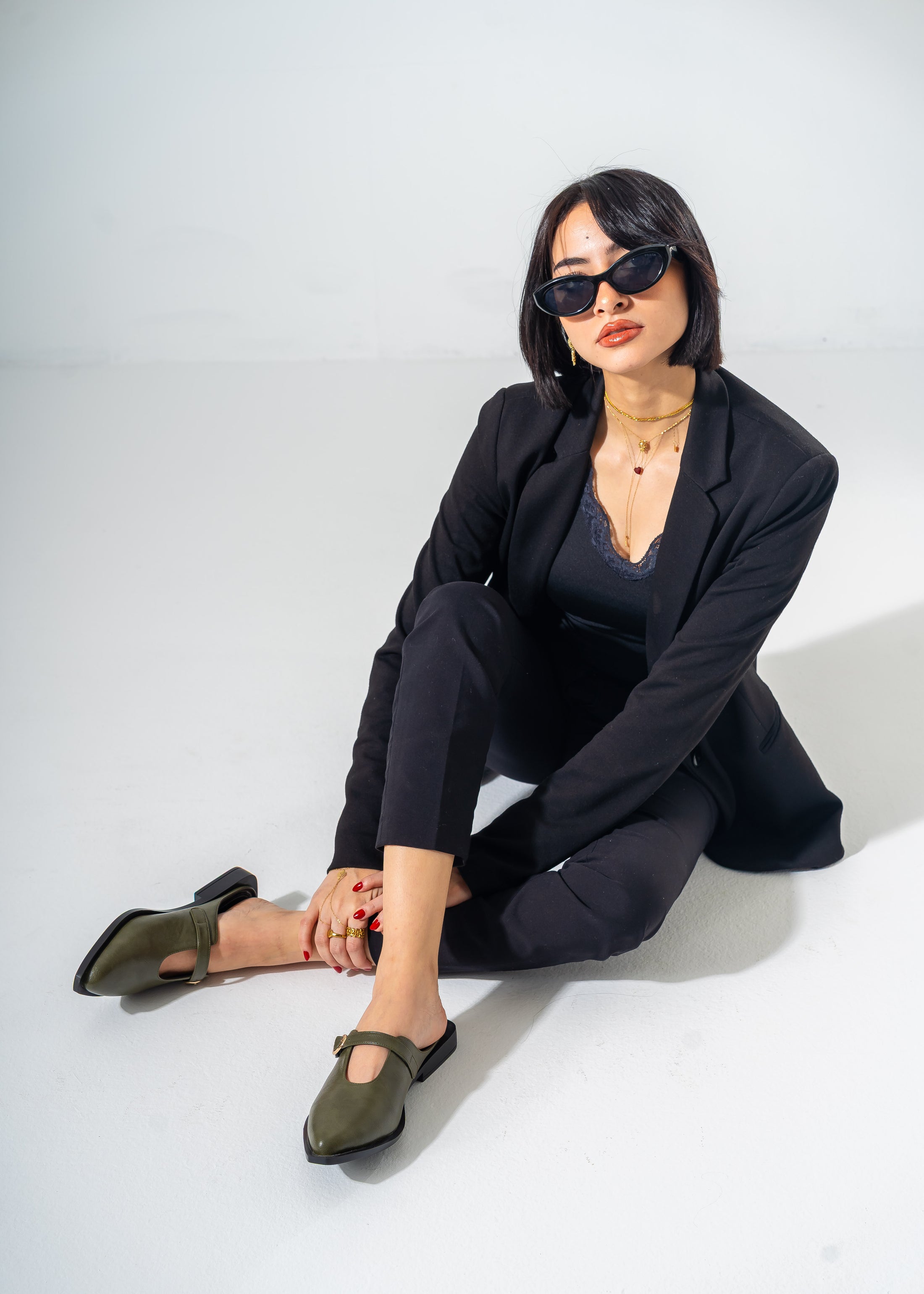 The Minimalist Buckle Mules-OLIVE
