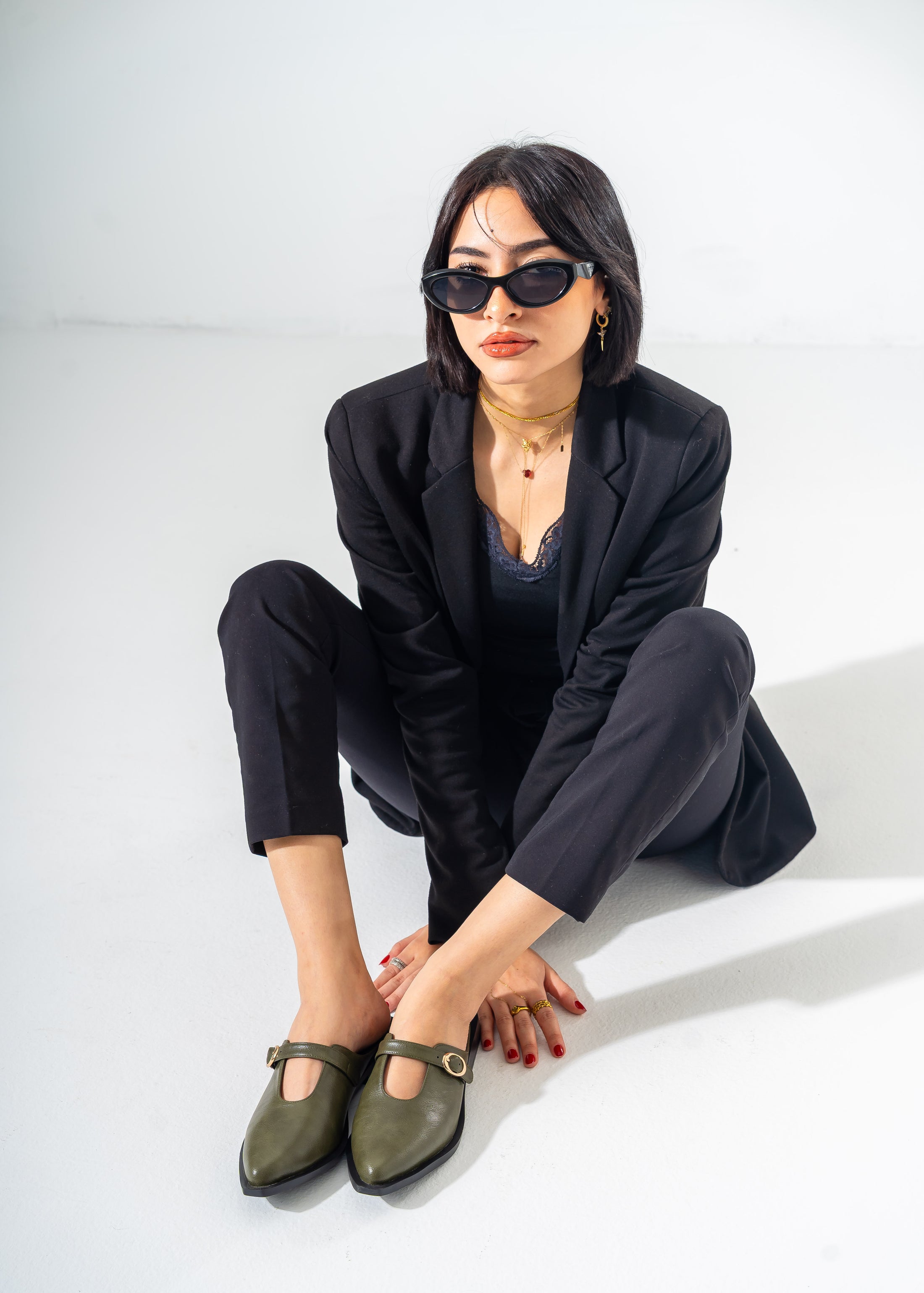 The Minimalist Buckle Mules-OLIVE
