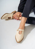 Load image into Gallery viewer, Patent T-Strap Pointed Mules-BEIGE
