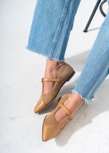 Pointed Toe T-Strap Flats-CAFFE
