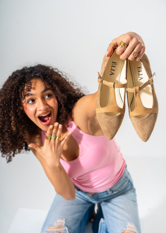 Elegant Buckled T-Strap Flats-CAFFE
