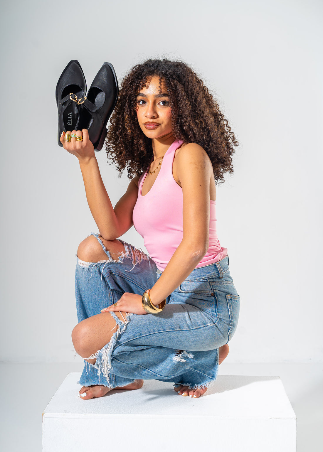 The Sculpted Mary Jane Flats-BLACK