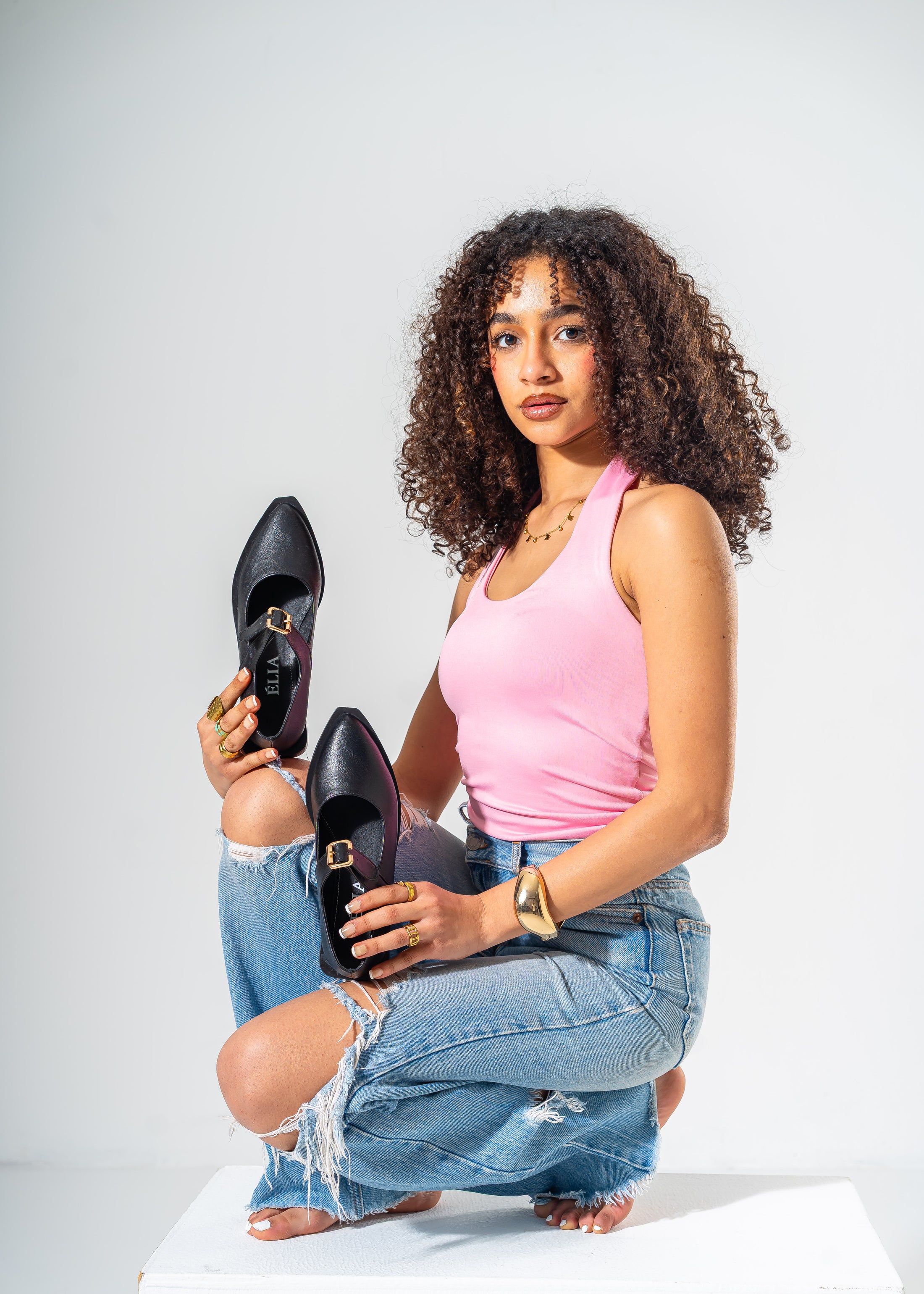 The Sculpted Mary Jane Flats-BLACK