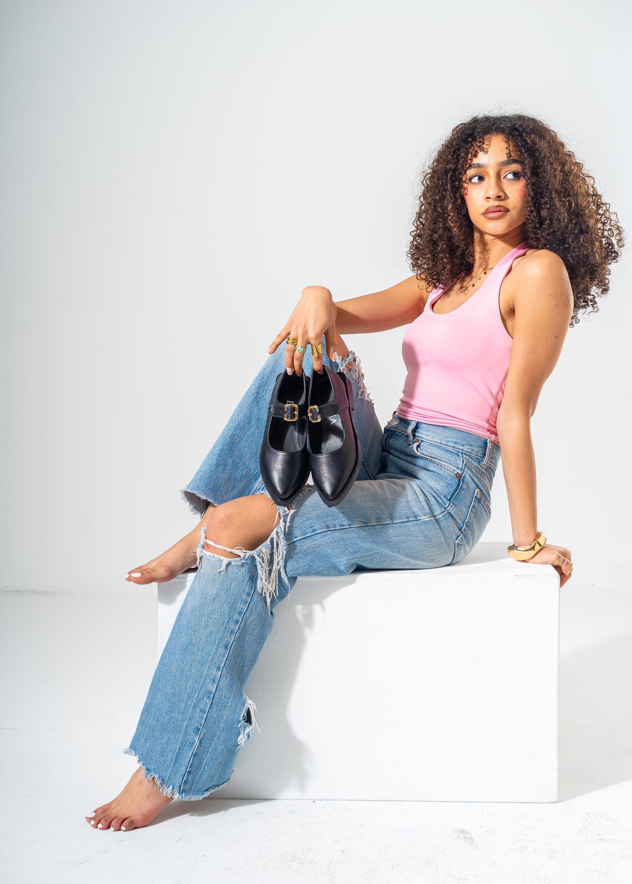 The Sculpted Mary Jane Flats-BLACK