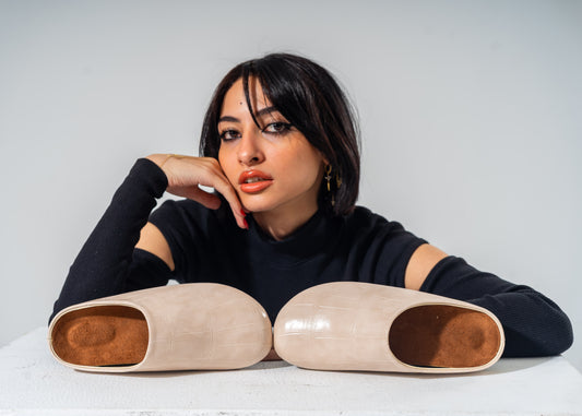 Embossed Croc-Effect Comfort Clogs-BEIGE